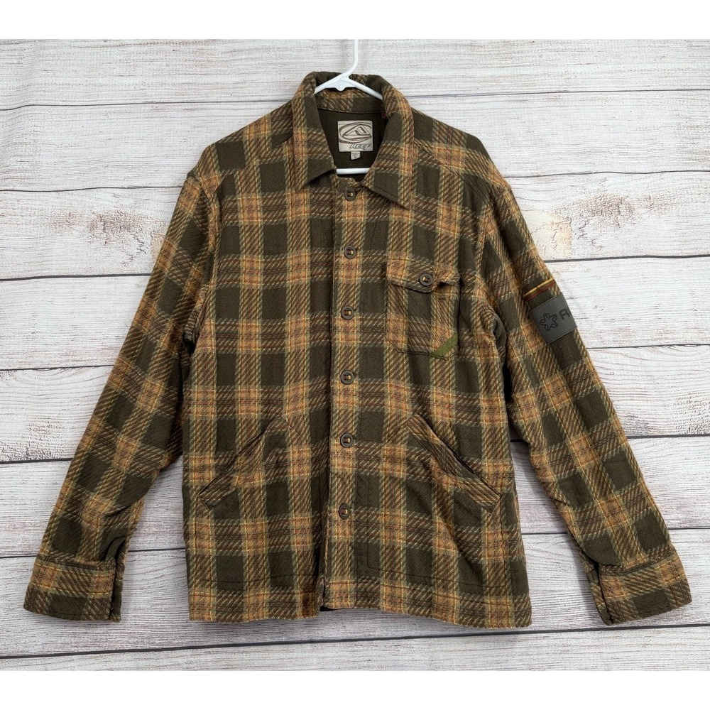 Reef Shirt Jacket Men Size M Brown Plaid Cotton Flex Lined Button Down